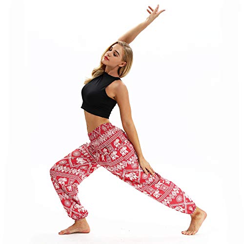Botrong Men Women Casual Bohemian Loose Yoga Travel Lounge Beach Pants (Red,)