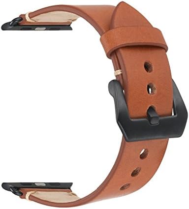 Apple Watch Band, 38mm Vintage Genuine Leather Watch Band For I Watch With Secure Metal Clasp (38mm Light Brown Black Adaptor)
