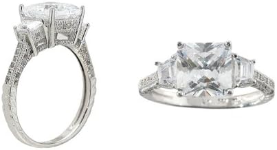 14K WHITE GOLD PLATED 2.00CTW PRINCESS SQUARE SHAPE DIAMOND SIMULATED C.Z LADIES SILVER ENGAGEMENT RING