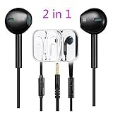 Earphones in-ear headphones earbuds black & white 2 in 1 for both iphone and samsung phones
