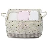 Cotton Collapsible Household Organizer Basket for Storage, Drawstring Closure with Handles, Lightweight for Toys, Dorm-room Storage Boxes, Flowers
