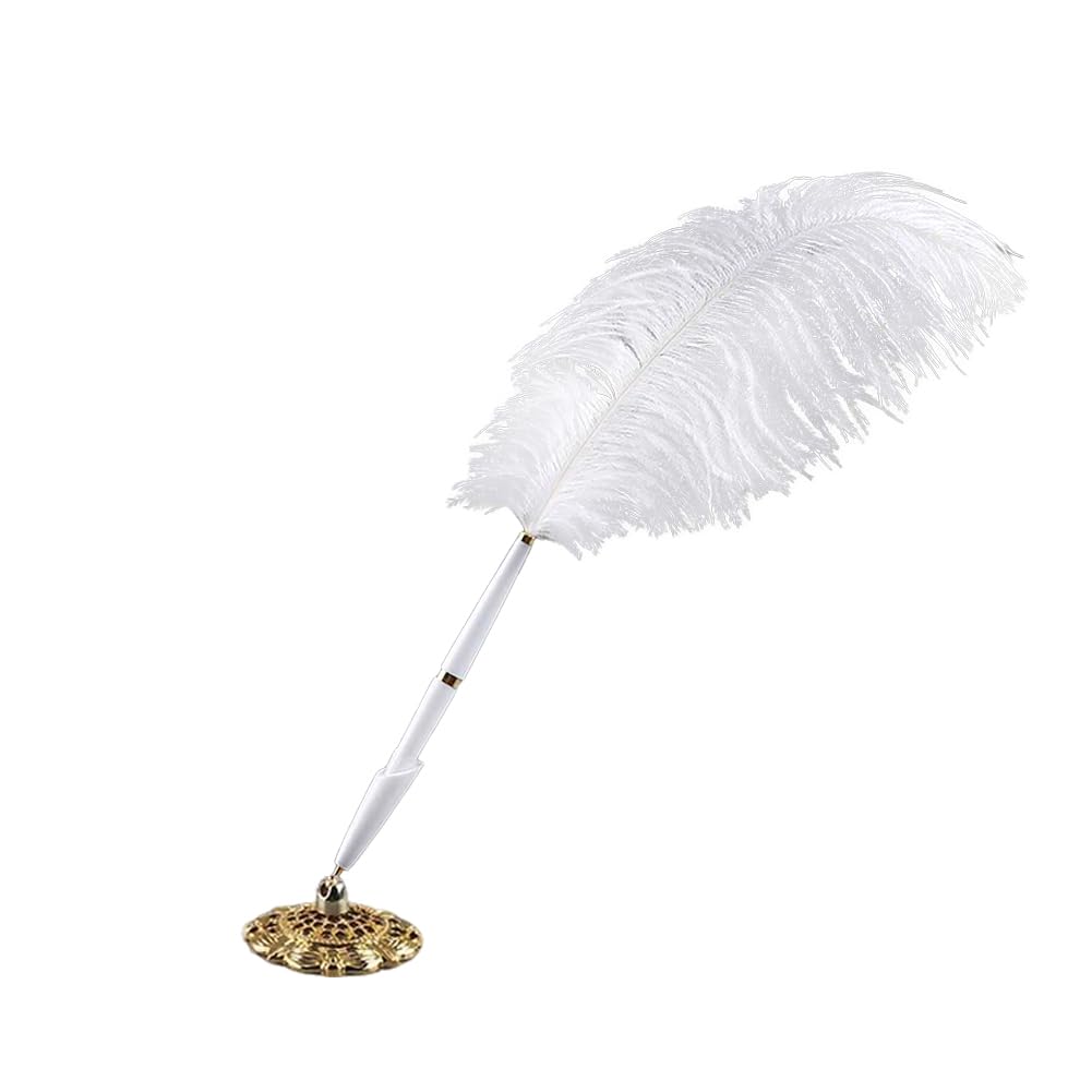 Tiiyee Feather Ballpoint Pen, Ink Pencil with Metal Holder Vintage quill Cute Signature Pens Fancy Signing Calligraphy Set School Office Writing Supplies for Men Women Gift Beginners Expert