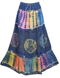 Womens Maxi Skirt Tie Dye Vintage A-line Summer Charming Flirty Boho Long Skirts S/M