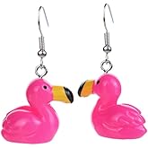 Resin Cartoon Animal Earrings - 3D Flamingo, Duck & Swan Drop Earrings for Women, Fun Lightweight Jewelry for Parties & Everyday Wear