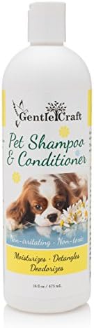 Gentle Craft Natural Dog Shampoo & Conditioner in One, Oatmeal, Coconut, Aloe Vera for Normal to Dry Itchy Skin, Moisturizer-Detangler-Deodorizer, Eco-Friendly, No Sulfate, Phosphate or Parabens, 16oz