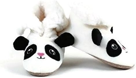 Kids Fun Fluffy Warm Foldover Animal Fur Slippers WHITE PANDA Small (8-10) US Toddler