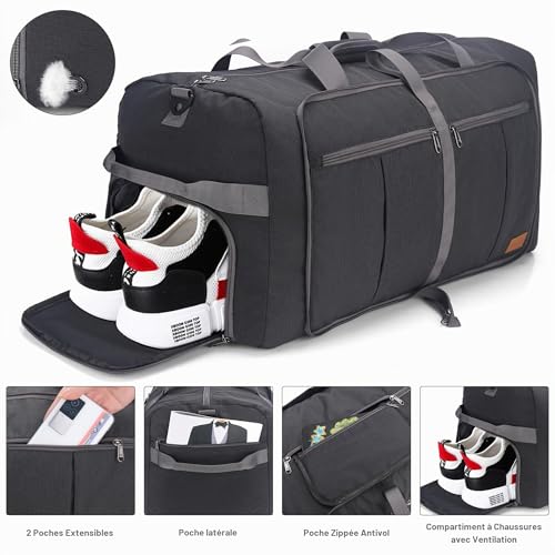 Upeelife Foldable Travel Bag, 125L, Large Travel Bag for Women, Men, Sports, Waterproof, Weekend Bag with Shoe Compartment and Wet Pocket