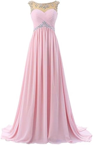 Vivebridal Beaded Straps Bridesmaid Prom Dress Sparkling Embellished Evening Gown Pink US15w