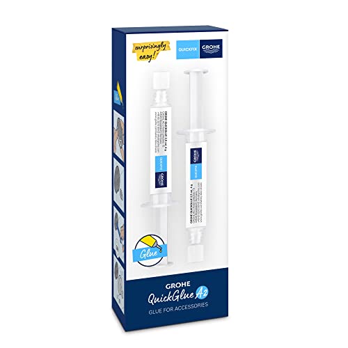 GROHE QuickGlue A2 - Contains 2 Syringes with Glue and 2 Adapters for GROHE QuickFix Bathroom Accessories for 2 Wall Mounting Plates, Curing Time 24 Hours, 41128000