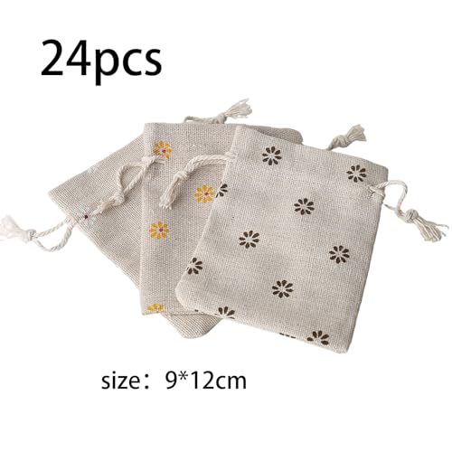DAHI Pack of 24 Small Fabric Pouches with Drawstring 9 x 12 cm, Reusable Cotton and Linen Pouch, Empty Lavender Pouch, Fabric Pouch for Jewellery, Wedding, Gift, Filling Bags