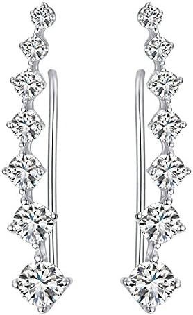 Women 18k White Gold CZ Diamond Star Crawler Cuff Earrings Wrap Clip Studs Ear Climber Jackets (White Gold)