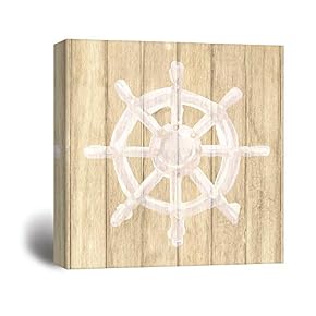 Wooden Background Sea Boat Wheel Line Drawing for Living Room