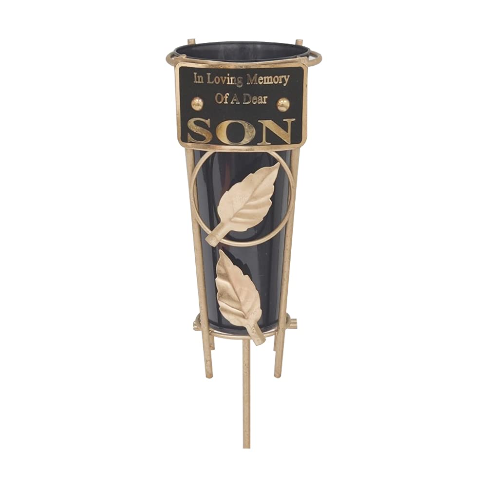 Grave Vases with Spike Grave Ornaments - Memorial Plaques/Black Vases Flower Holders with Personalised Quotes; Metal Spikes Grave Decorations in Loving Memory of your Loved Ones (Son)