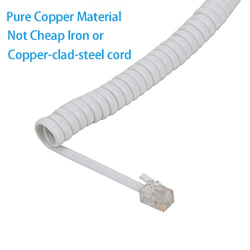 Urmust 2 Pack Black Coiled Telephone Handset Cord 10 Ft Uncoiled / 3 ft Coiled Landline Telephone Accessory (White)