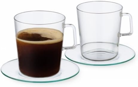 Simax Glassware 2132/4142/4 Teacup/Glass with Handle and Saucer, 10-Ounce, Set of 4