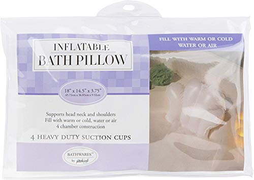 Richards Homewares Luxury Spa Bath Pillow - 100% PVC, Durable Vinyl Material - Inflatable - Non Slip with 4 Suction Cups - Neck & Shoulder Support - Waterproof - White - 18" x 14.5" x 3.8" Inch