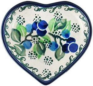 Polish Pottery 3'' Heart Dish Hand Painted Stoneware Pattern B64-Blue Berries