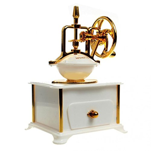Wind up Music Box Vintage Look Music Box With Jewelry Box - Table Desk Decoration and Gift (Coffee Machine, White)