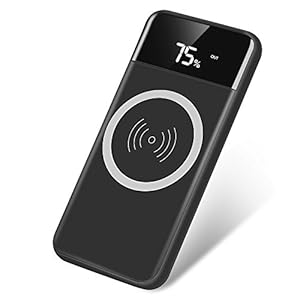 モバイルバッテリー ワイヤレス 充電 Qi 10000mAh 大容量 軽量 2USBポート 急速充電 スタンド機能付