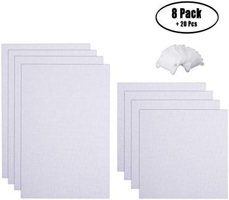 8 Pcs 2 Size Cross Stitch Cloth, Aida Cloth, Embroide Cloth with 20 Pcs Plastic Floss Bobbins White Color，11 Count