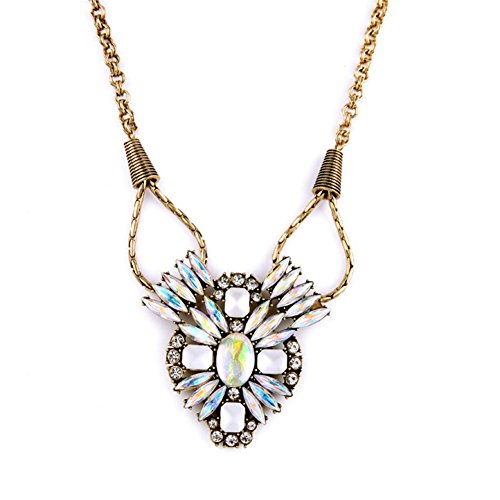 Bling Toman Shimmy Faced Centre Stone With A Group Of Color Tear Drop &Crystal Pendant Necklace