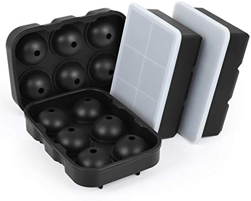 Ice Cube Molds - Silicone Ice Cube Tray - Sphere Round Ice Ball Maker with Lid & Large Square Ice Cube Trays 2 Sets of 2 - Nonstick Ice Mold by TYNX