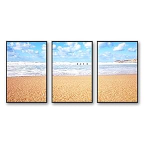 Framed Canvas Wall Art for Living Room, Bedroom Ocean Sea Beach Canvas Prints for Modern Home Decoration Ready to Hang - 16"x24"x3 Panels