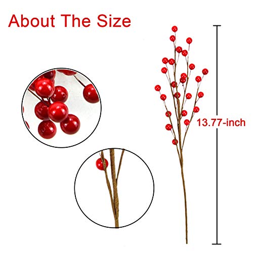 Rocinha 12 Pcs 13.77-inch Red Berry Picks, Artificial Red Holly Branches for DIY Wreath, Garland - Thumbnail 3