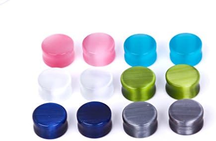 AlandaJw 6 Pairs Cat's Eye Organic Stone Double Flared Saddle Plug Gauge Ear Expander Size 2g