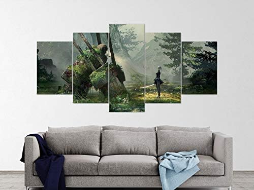 Nier Automata Canvas Wall Art, Yorha 2b, 9s, Multi Panel Art, 5 Piece, Wall Art, Gaming Canvas, Poster, Gift, Large Wall Art 20x3520x4520x55cm Frame