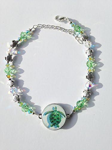 One Putt Designs Par 4 Collection Ball Marker Ankle Bracelet - Light Peridot & Pewter Turtles