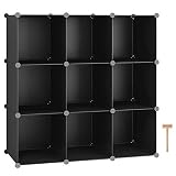 C&AHOME Cube Storage Organizer, 9-Cube Shelves Units, Closet Cabinet, DIY Plastic Modular Book Shelf, Ideal for Bedroom, Living Room, Office, 36.6" L x 12.4" W x 36.6" H Black