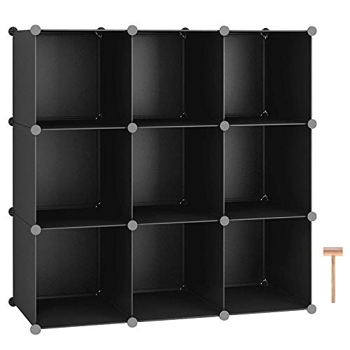 C&AHOME Cube Storage Organizer, 9-Cube Shelves Units, Closet Cabinet, DIY Plastic Modular Book Shelf, Ideal for Bedroom, Living Room, Office, 36.6" L x 12.4" W x 36.6" H Black