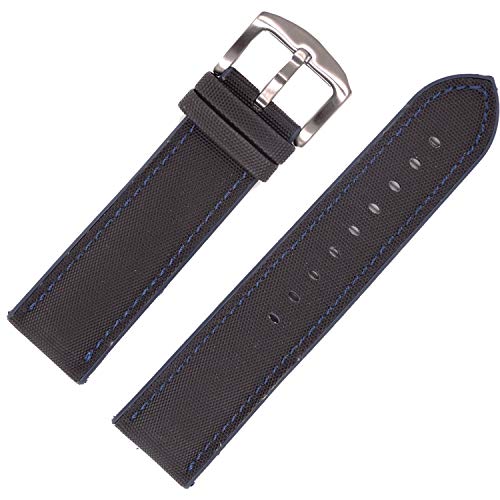 TIME4BEST Strap Canvas Black Nylon Watch Band Silicon Blue Rubber Watch
