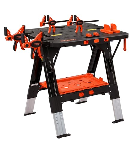 PONY 2 in 1 Werkbank Klappbar bis 454kg Belastbar, Klappbare Sägebock