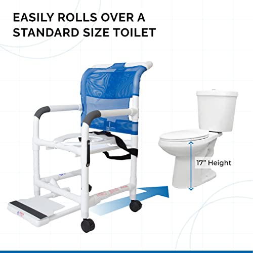 Rolling Shower Chair with Drop Arms, Mesh Seat, Locking Casters, Seat