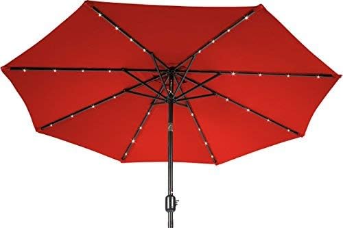 Amazon Com Deluxe Solar Powered Led Lighted Patio Umbrella 9 By Trademark Innovations Red Garden Outdoor