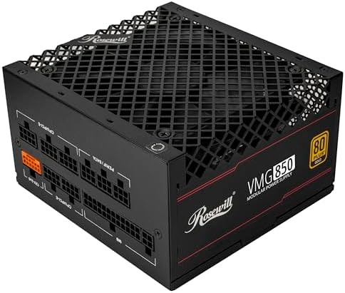 Rosewill VMG 850W 80+ Gold, ATX 3.0 & 3.1 Compatible, Full Modular Low-Noise Power Supply, PCIe 5.1 12V-2x6 Connector, 100% Japanese Electrolytic Capacitor, 120mm FDB Silent Fan - 5 Year Warranty