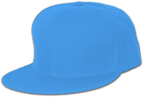 Plain Fitted Flat Bill Hat - Sky Blue 71/4
