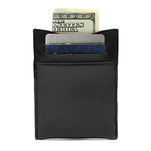 Tony Perotti Mens Italian Bull Leather Spring Tension Money Clip with Credit Card Slot in Black