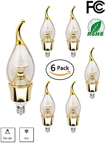 LynkNova LED Candelabra Bulb,5W Daylight White 2800K LED Chandelier Bulbs,c37 e12 led bulbs Non-Dimmable LED Lamp,40-Watt Light Bulbs Equivalent,400 Lumens Torpedo Shape ( 6 Pack)