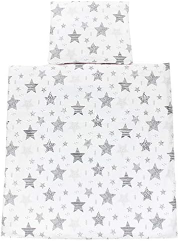 TupTam Baby Pram Crib Bedding Set Duvet and Pillow 4 pieces, Stars Black/Rosette Pink, 80x80 cm