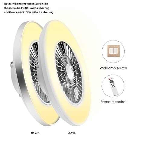 BKZO 60CM LED Ceiling Light with Fan, Ceiling Fan Lights 24 Levels Wind Speeds, Stepless Dimming Light, Modern Fan Lighting for Living Room, Dining Room, Bedroom, Office, 3000-5500K, Silver Frame