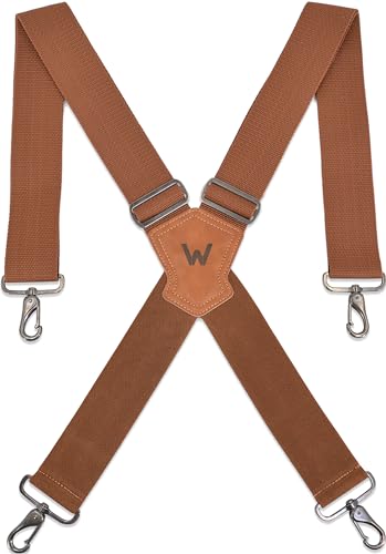 WELKINLAND Brown 2 inch wide suspenders, Heavy duty work suspenders for men, Swivel hook suspender, Thick suspender with belt loops