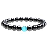 Top Plaza Natural Magnetic Hematite Stone And One Blue Cat Eye Stone Stretch Unisex Semi-Precious Water Drop Stone Beaded Bracelet