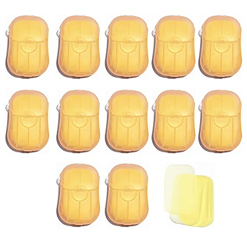 Bamsod 12 Boxes (240 sheets) Soap Paper Sheets Portable Disposable Travel Scented Bath Slice Sheet Foaming Paper Soap Confetti Slide Flakes for Travel and Outdoor (Lemon)