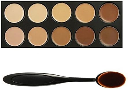 Chamberain 10 Colors Pro Cosmetics Cream Concealer Contour Makeup Palette Contouring and Highlighting Complete Coverage Camouflage Concealers Set Kit with Oval Make Up Brush