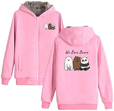 We Bare Bears Casual Crew Neck Long Sleeve Solid Color Printed with Zipper Hooded Sweatshirt