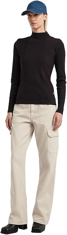 A Line Slim Rib Mock t LS wmn, Negro Dk Black D26905-e136-6484, S