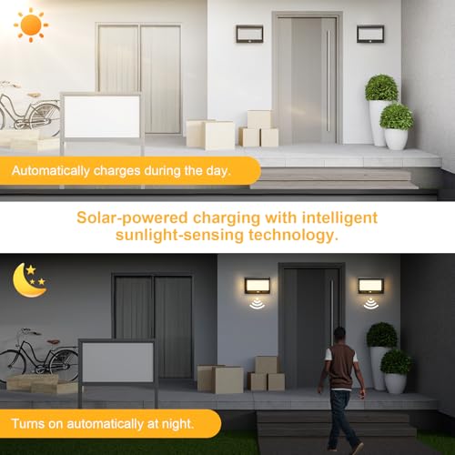 Solar Outdoor Light, Solar Lights with Motion Sensor, Waterproof Outdoor Solar Lights with 4 Smart Modes, IP65 Waterproof Lamps for Garden, Garage, Street, Patio, Paths (Warm Light)